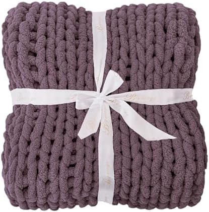 Bigacogo Chunky Knit Throw Blanket for Couch, 40x60 inches, Winter Grape - Image 7