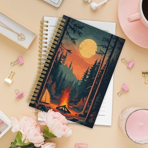 Retro Campfire Spiral Notebook, Camper Gifts Journaling Notebooks for Women Men, Forest Camping Hardcover Journals for Office 160 Pages 5.5 x 8.3 Inch, Gifts for Camping Lovers - Image 2