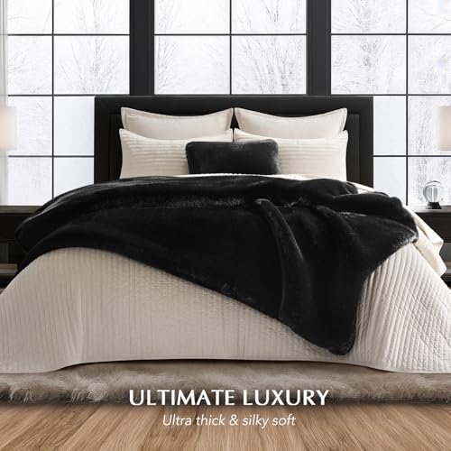 EVERGRACEHOME Faux Chinchilla Fur Throw Blanket, 50"x60", Black Noir Mink - Image 4