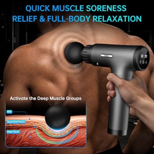 Gvber Massage Gun Deep Tissue 30 Speeds 6 Heads, Grey - Image 4
