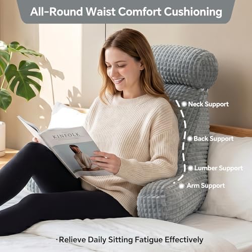 Reading Pillow for Bed with Adjustable Neck Support,XXL Gray Flannel - Image 2