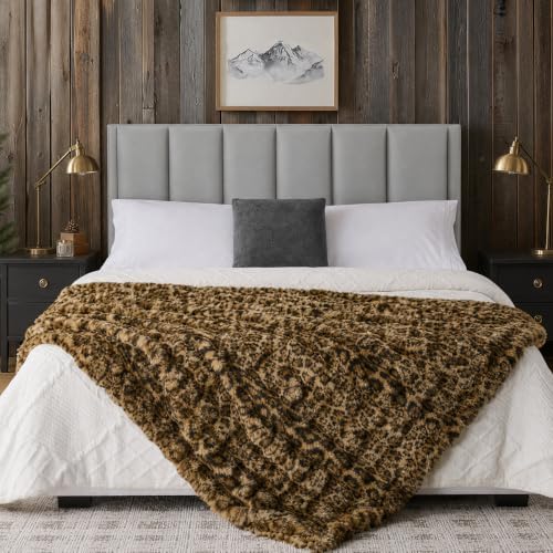 Lotus Karen Faux Fur Throw Blanket Leopard Brown, Fluffy Fuzzy Plush Rabbit Bubble King Size Blanket for Couch, Luxury Decorative Gifts for Sofa Bedroom Living Room. - Image 2