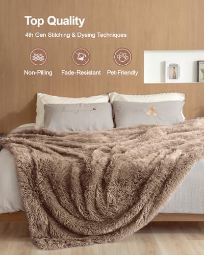 Pawque Faux Fur Sherpa Fleece Throw Blankets 50x60 Inches, Brown - Image 4