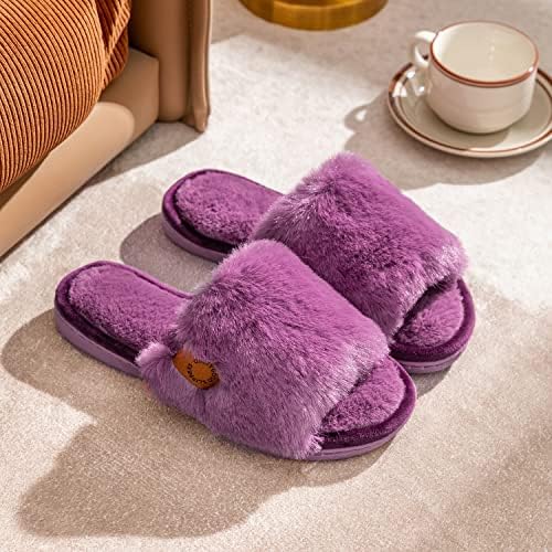 Onmygogo Indoor Slippers for Women Open Toe with Memory Foam, Soft Faux Fur Nonslip House Slippers - Image 2