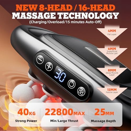 2026 New 16-Head Deep Tissue Percussion Massage Gun – Quiet Muscle Massager for Full Body, Up to 30 Intensity Levels, Cordless Rechargeable for Back, Legs, Shoulders & Recovery.Black - Image 2