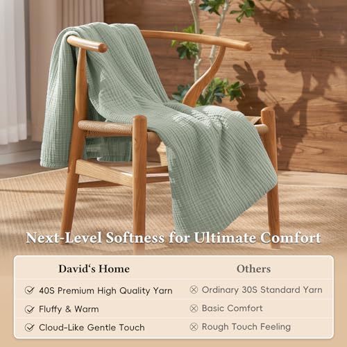 David's Home 100% Natural Cotton Muslin Blanket King Size, 4-Layer Soft Breathable Lightweight Cozy Throw Guaze for Hot Sleepers, 3D Bubble Room Decor for Bed Couch, Giftable, Sage Creen, 108"x90" - Image 4