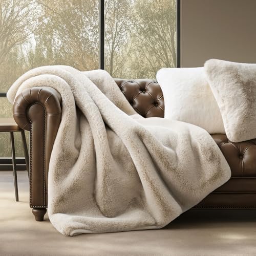 EVERGRACEHOME Faux Chinchilla Fur Throw Blanket, 50"x60", Birch Mink - Image 5