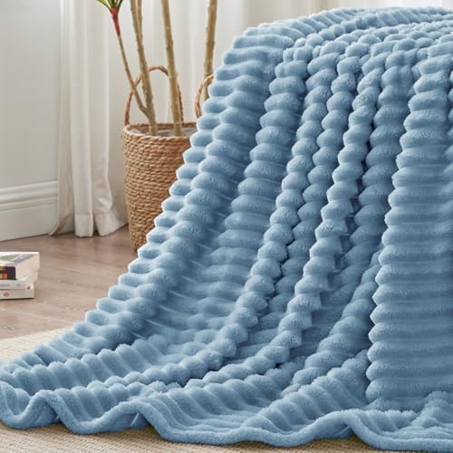 BEDELITE Ribbed King Size Blanket for Bed, Blue, 108"x90" - Image 6