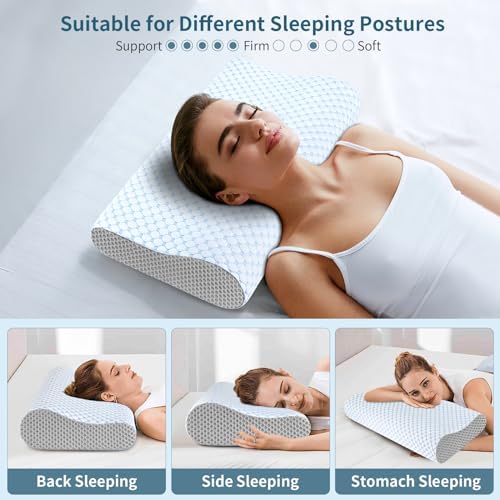 Cervical Pillow for Neck Pain Relief, Contour Memory Foam Pillows for Sleeping, Ergonomic Pillow Cooling Pillow Bed Pillow Neck Support for Side Back Stomach Sleepers (Blue & Grey) - Image 6