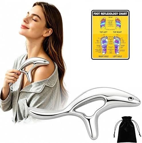 Ergonomic Deep Tissue Massage Tool, Metal Trigger Point Gua Sha Scraper for Full Body Myofascial Release, FSA Eligible Acupressure Thumb Saver Tool for Neck, Back & Muscle Knot Relief by Salarioyourcanteeninthecloud