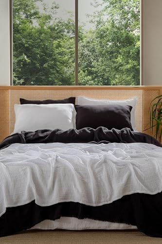 Muslin Blanket - Pure 100% Turkish Cotton Airy Soft Light Versatile Gauze Throw Blanket for Bed, Couch, Sofa (Black, California King Size (95" x 125" inch)) - Image 3