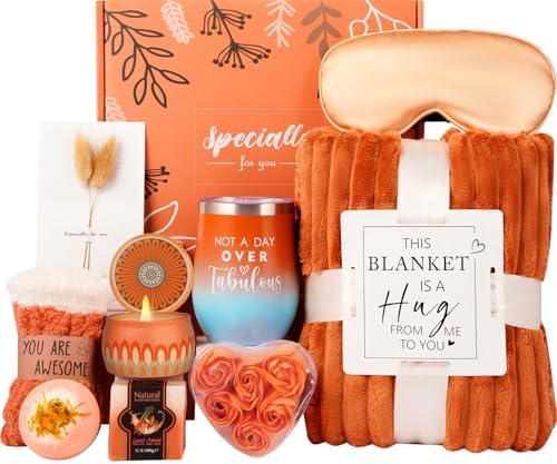 Cozy Fall Gifts Basket for Women,Unique Birthday Gifts for Mom Sister Friend Wife w/Fall Candle,FALL Home Decor,Self Care Get Well Spa Box,Thanksgiving,Halloween Christmas,Fall Decorations by Haibeot