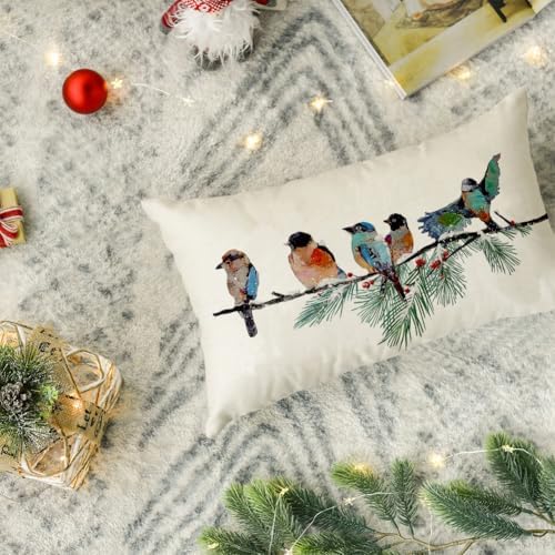 RABUSOFA Christmas Pillow Covers 12x20 Inch Birds Christmas Decorations Christmas Winter Lumbar Throw Pillow Cases Xmas Outdoor Birds Decor Decorative Pillows for Couch Holiday Teal - Image 6