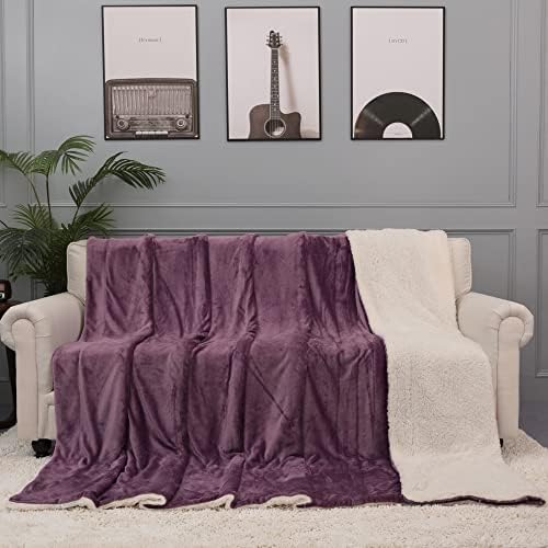 NANPIPER King Size Sherpa Blanket, Soft Fleece Throw for Bed, Reversible Thick Fuzzy Blanket for Winter (Cassis Purple, 90x108 inches) - Image 4