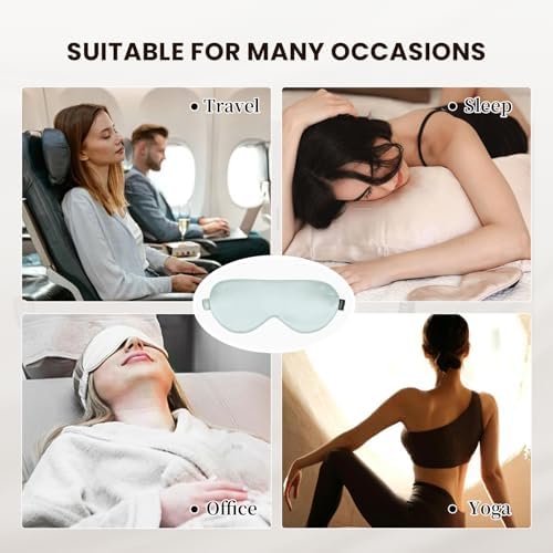 THXSILK Sleep Mask 100% 25 Momme Pure Mulberry Silk Super Smooth Cooling Sleep Eye Mask Blackout for Women/Man/Kids, Eye Cover with Wide Head Strap for Good Night Sleep, Light Blue - Image 2