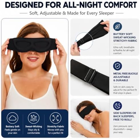 ALASKA BEAR Sleep Mask for Side Sleepers Patented Design, Cup-Shaped and Extra-Soft, 100 Blackout Eye Mask Shades Cover for Men and Women Home or Travel, Machine Washable, Black - Image 4