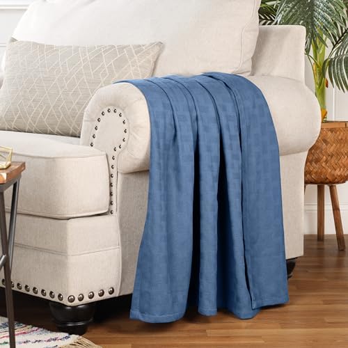 Superior Cotton Blanket Breathable All Season Comfy Bedding, Throw, Denim Blue - Image 6