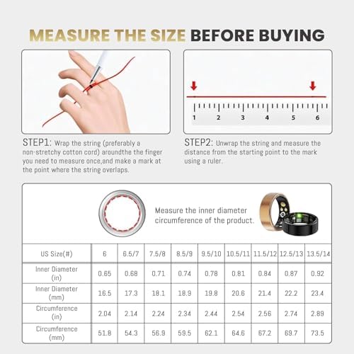 Smart Ring for Women & Men, Health Tracker Ring with Heart Rate, Blood Oxygen,Blood Pressure, IP68 Waterproof Fitness Ring, Sleep Tracker for iPhone and Android, No APP Fee - Image 2