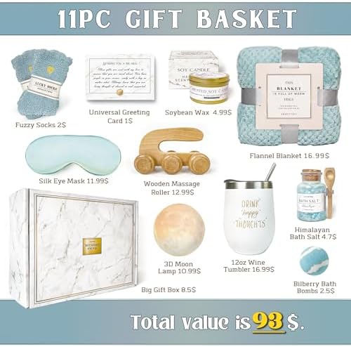 AHAGIFTREE Birthday Gifts for Women Self Care Gifts Get Well Soon Gifts Baskets with Moon lamp for Women After Surgery,11PC Spa,Thinking of You Gift, Care Package for Mom Friend (Turquoise) - Image 2