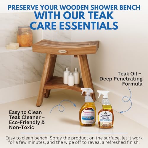 EcoDecors 18" Teak Shower Bench with Teak Cleaner, Oil & Wood Sealer - Image 6