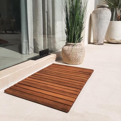 Nordic Teak 100% Solid Teak Wood String Mat - Indoor and Outdoor Use - Non-Slip Wooden Platform for Sauna, Pool, Hot Tub Flooring Decor and Protector (Oiled Finish, 23.62" x 15.75") - Image 2