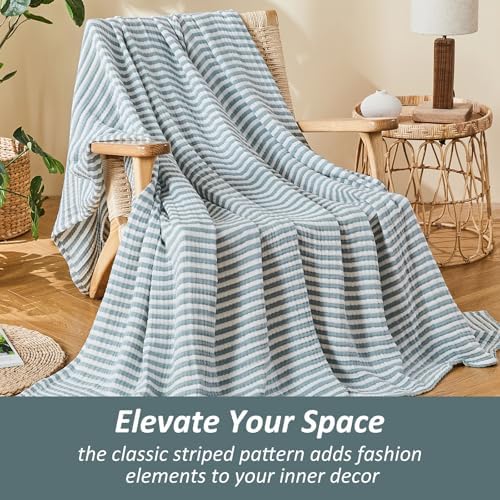 EMME Cotton Muslin Blanket Couch 4-Layer Breathable Gauze Soft Lightweight Bed Blankets Adults Teal Throw XL (50" x 70") - Image 3