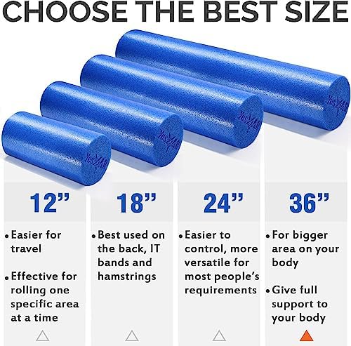 Yes4All Medium Firm Round PE Foam Roller 12, 18, 24, 36 Inches for Pilates, Yoga, Stretching, Balance & Core Exercises - Image 3