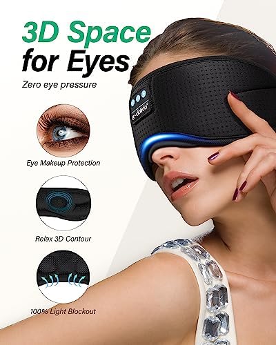 LC-dolida Sleep Headphones, White Noise Bluetooth Sleep Mask 3D Wireless Eye Mask Sleeping with Timing, Sleep Mask with Bluetooth Headphones for Side Sleepers Travel Yoga, Cool Gifts Men Women - Image 2