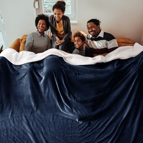 Bedsure GentleSoft Sherpa Fleece Cal King Blankets for Bed, Non-Heated, Thick and Warm Oversized Throw for Women and Men, Soft Fuzzy Plush Large Blanket for Winter, Navy, 112x98 Inches - Image 2