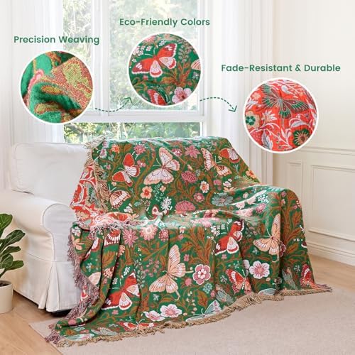 MSGKV Boho Throw Blanket 50"x60" Summer Cotton Butterfly Floral Blanket - Image 3