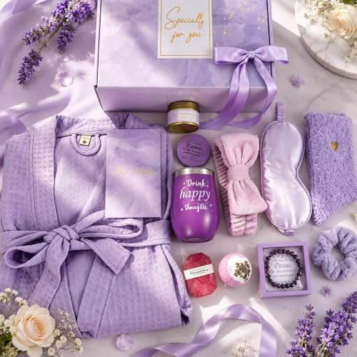 gisgfim 14 Pcs Birthday Gifts for Women, Relaxing SPA Robe Sets (Purple) - Image 5