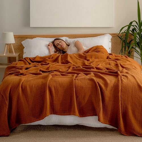 Muslin Blanket - Pure 100% Turkish Cotton Airy Soft Light Versatile Gauze Throw Blanket for Bed, Couch, Sofa (Cinnamon Brown, Twin XL Size (71" x 95" inch)) - Image 2