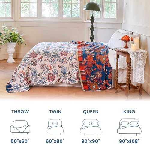 MSGKV Boho Throw Blanket 90"x90" 100% Cotton Farmhouse Butterfly Throw - Image 5
