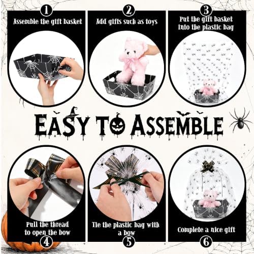 Maitys 24 Sets Halloween Empty Gift Baskets Bulk with Spider Cellophane Bag - Image 6