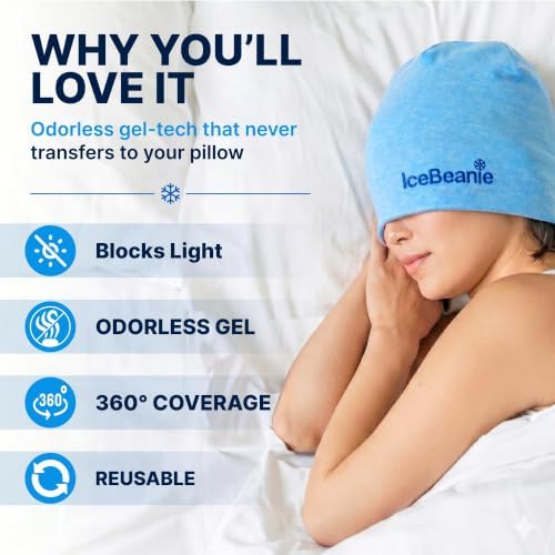 IceBeanie Migraine Relief Cap, Soft & Stretchy Gel Ice Hat, Reusable, Blue - Image 2