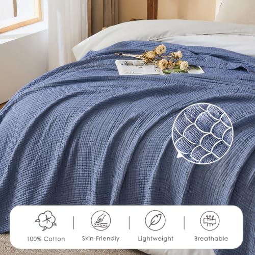EMME Cotton Muslin Throw Blanket for Couch Breathable Gauze Soft Lightweight Blankets for Adults (Heather Navy, 50"x60") - Image 5