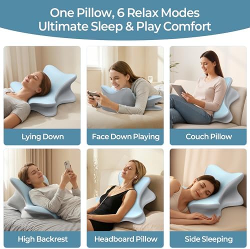 Cervical Neck Pillow for Pain Relief, Ergonomic Reading Pillow for Bed, Orthopedic Wedge Pillow Back Support Pillow, Contour Memory Foam Pillows for Sleeping, Couch Floor Use Lying Reading (Blue) - Image 7