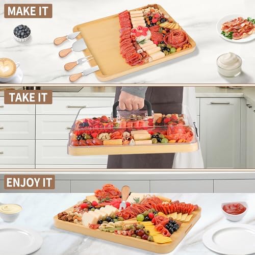 CAWIU Large Charcuterie Board with Lid, Portable Cheese Board & Snack Tray - Image 2