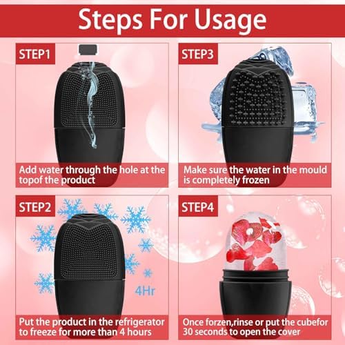 XHJRI Ice Face Roller Massager,Ice Cube Roller for Face, Eyes and Neck Naturally Conditioning and Skin Care,De-Puff Eye Bags,Reduce Migraine Pain,Reusable Massage Silicone Ice Mold (New Black) - Image 5