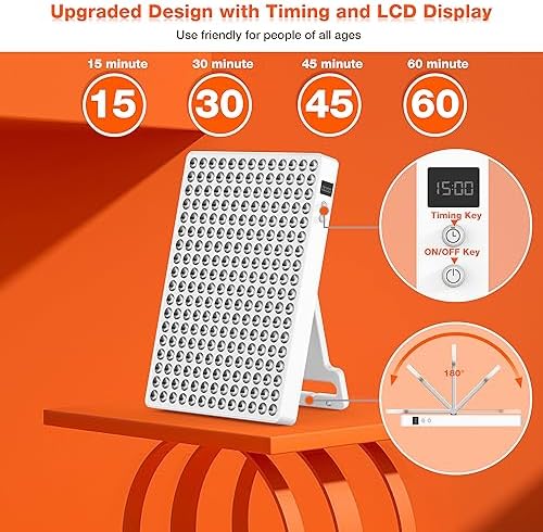 Red Light Therapy with Timing and 180° Adjustable Stand, Deep 660/850nm Near Infrared& Red Light Therapy Panel for Face Body, Skin Care, Home LED Therapy Lamp for Pain Relief of Muscles Joints,234LEDs - Image 2