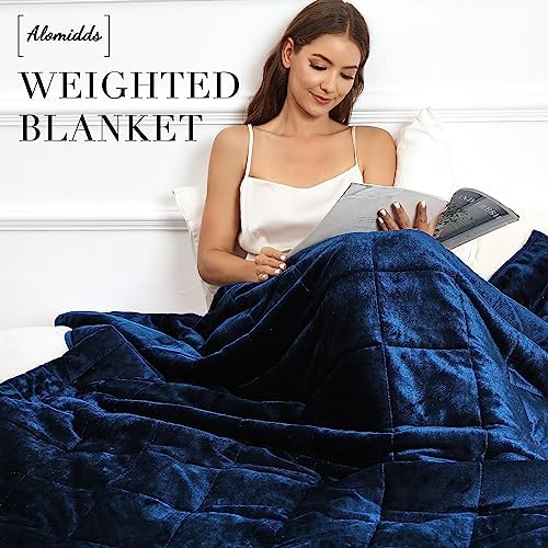 Alomidds Weighted Blanket Twin Size 15lbs 48x72 inches, Sherpa Weighted Blankets for Adults,Fluffy Warm Sherpa & Cozy Soft Flannel Snuggle Thick Heavy Blanket Great for Calming and Relax, Navy - Image 3