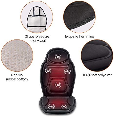 Snailax Massage Seat Cushion - Back Massager with Heat, 6 Vibration Massage Nodes & 2 Heat Levels, Massage Chair Pad for Home Office Chair, Black - Image 5