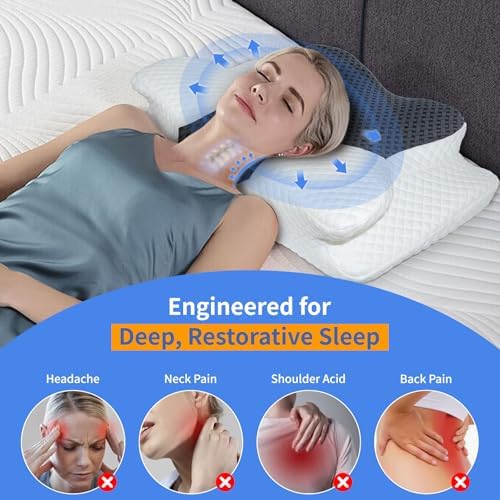 Cervical Pillow for Neck Pain Relief, Hollow Design Memory Foam Bed Pillow for Side & Back Sleepers, Ergonomic Contour Orthopedic Bed Pillow with Adjustable Support - Image 2