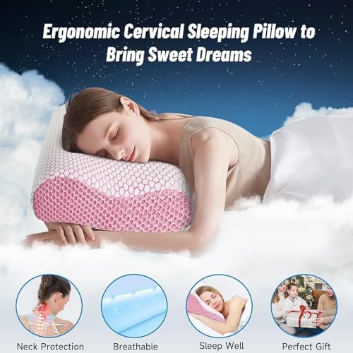 Neck Pillow for Sleeping, Ergonomic Cervical Bed Pillow, Pink Standard Size - Image 2