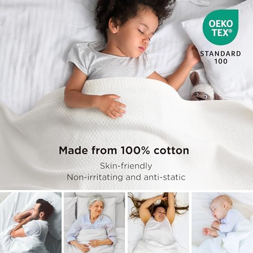 Bedsure 100% Cotton Blanket, Herringbone Weave, Oversized King, White - Image 2