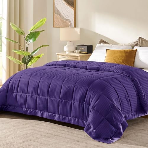 downluxe Queen Size Blanket with Satin Trim, Lightweight Down Alternative Blankets Queen Size for All Season, Machine Washable (Purple, 90x90 Inch) by Downluxe