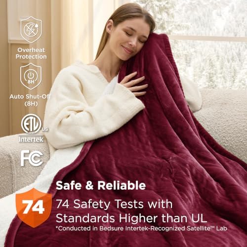 Bedsure Heated Blanket Throw, Soft Electric Blanket with Preheat, Burgundy - Image 6
