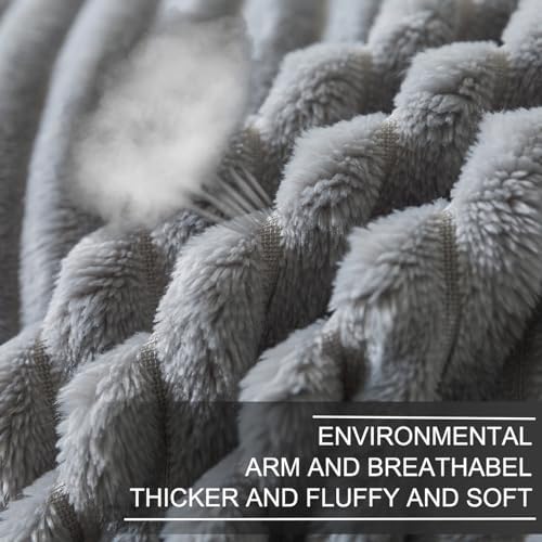 Richave Cuddly Queen Size Blanket, Premium Lightweight Anti-Static Fluffy Fleece Blanket with Striped Pattern, 90x90 Inches, Ash Grey - Image 4