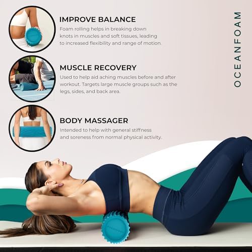 Oceanfoam Soft Tidal Roller (Miami Blue) - Low Density Foam Roller for Physical Therapy, Back Pain, Exercise & Stretching - Wave Textured - Yoga, Athletics, & Wellness - Full Size, 20" x 5" - Image 7