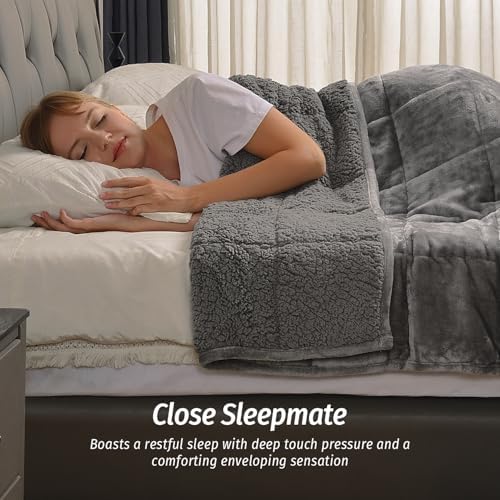 Wemore Sherpa Fleece Weighted Blanket for Adult 12 lbs Twin 48"x72" Grey - Image 3